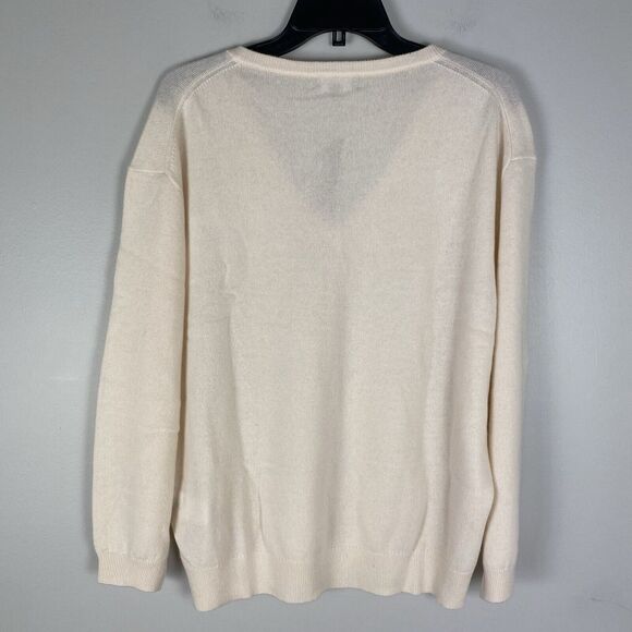 J Crew Womens Medium Cashmere Long Sleeve V Neck Pullover Sweater Ivory Monogram - Picture 4 of 6